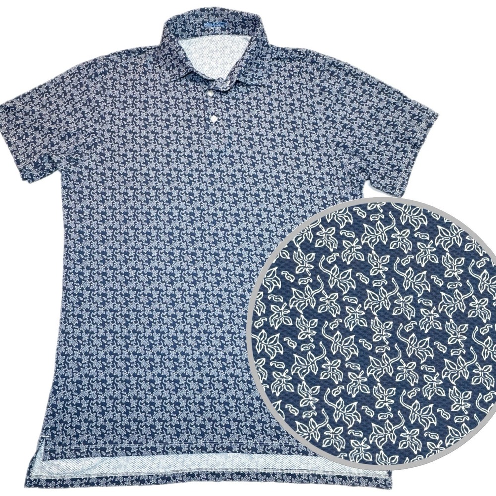 B Draddy Sport Polo Medium Mens Blue Cool Casner Performance Golf Shirt Floral